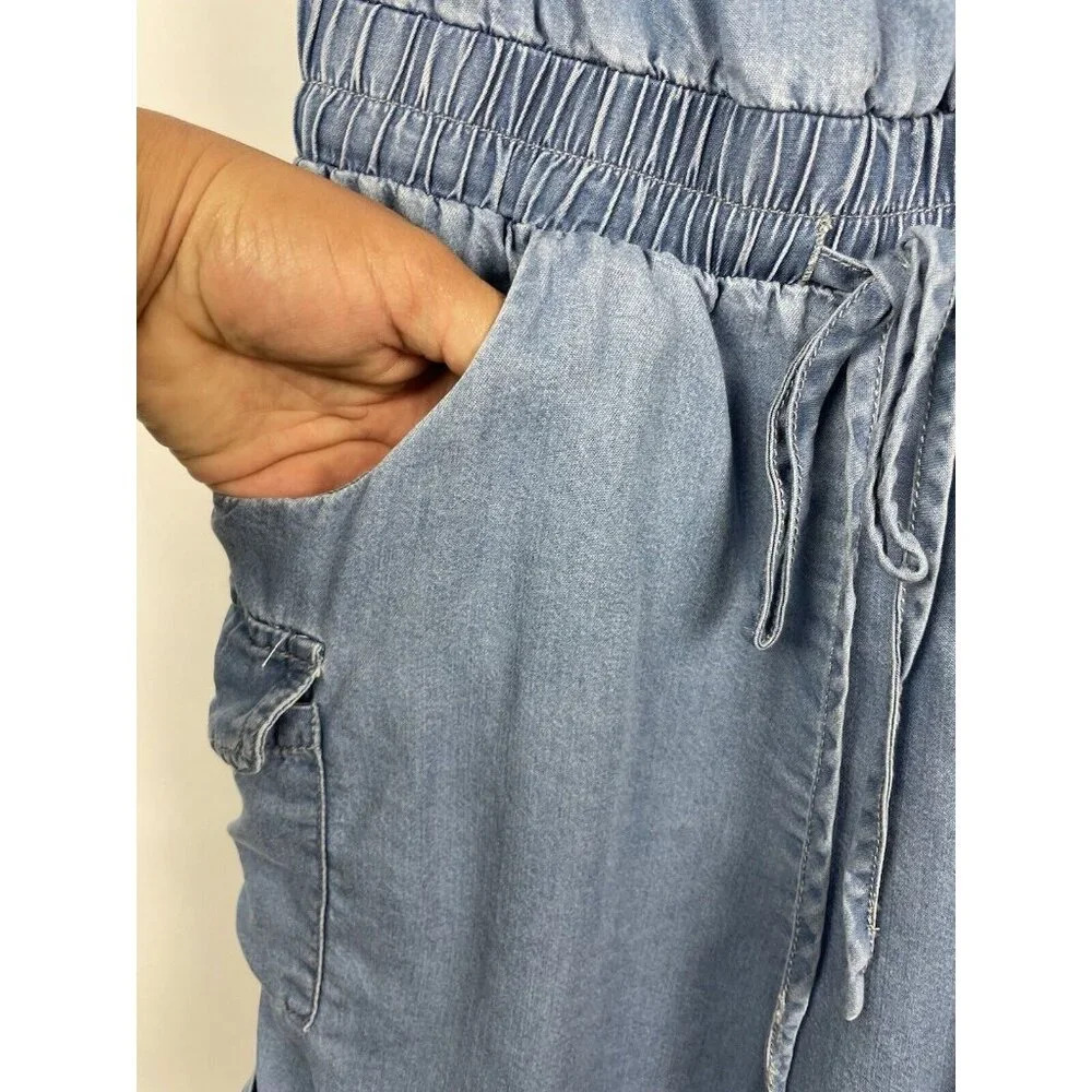 Le Lis Blue Chambray 100% Tencel Strapless Cargo Romper Size S‎ - Picture 5 of 7